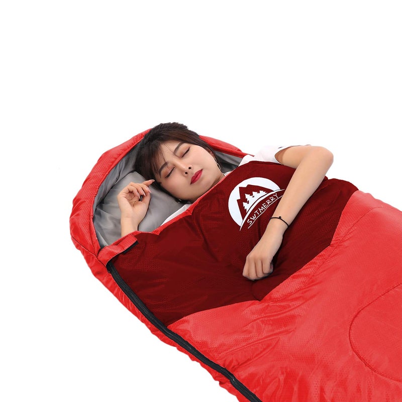 SWTMERRY Sleeping Bag 3 Seasons (Summer, Spring, Fall) Warm & Cool Weather - Lightweight,Waterproof Indoor & Outdoor Use for Kids, Teens & Adults for Camping Hiking, Backpacking and Survival (Red) - Image 4